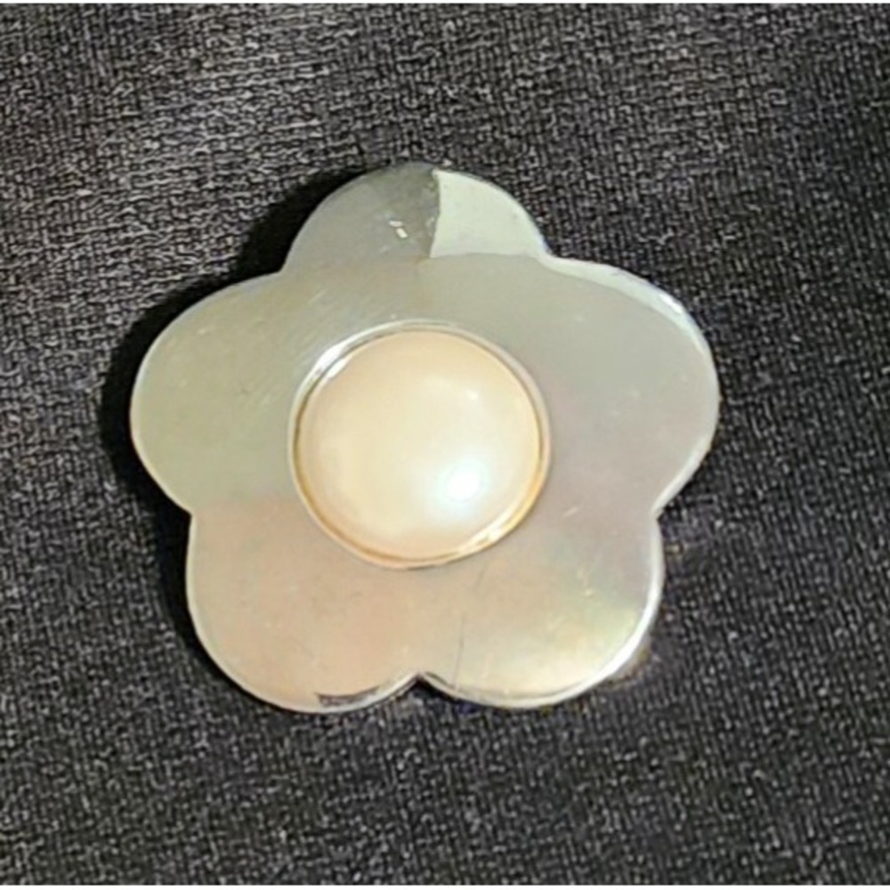 VTG Givenchy Silver Tone Faux Pearl Flower Brooch Signed Designer Bridal Floral